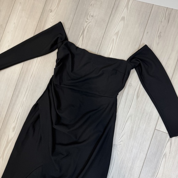 Abercrombie & Fitch Long-Sleeve Off-the-Shoulder Crepe Midi Dress Black Large - Picture 5 of 13